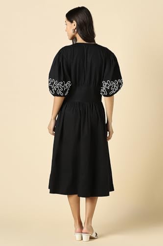 Women Black Embroidered Casual Dress