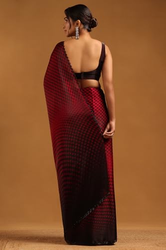 Soch Womens Fuchsia Organza Geometric Saree With Stone Work