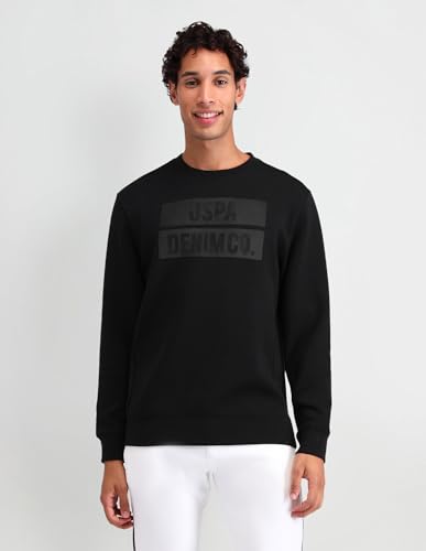 U.S. Polo Assn. Denim Co. Men's Black Logo Crew Neck Long Sleeve Casual Cotton Regular Fit Sweatshirt (UDSWS0490_Black_S)