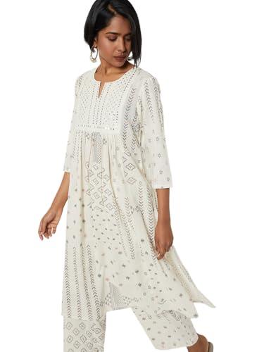 Max Women Printed Straight Kurta Set (White_M)
