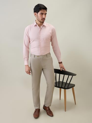 Raymond Men Contemporary Fit Structure Pattern Bamboo Polyester Blend Semi Cutaway Collar Full Sleeve Formal Shirt Orange