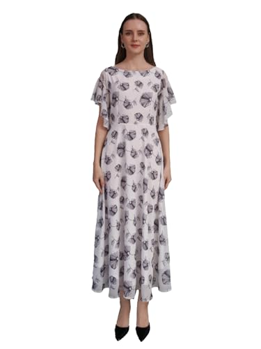 Zink London Women's White Printed Flared Maxi Dress