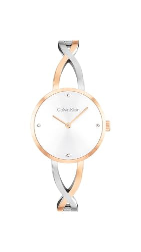 Calvin Klein Sculpted Embrace Qtz Basic Slim Silver White Round Dial Women's Watch|Two Tone Stainless Steel Material|Silver Color Band - 25100060