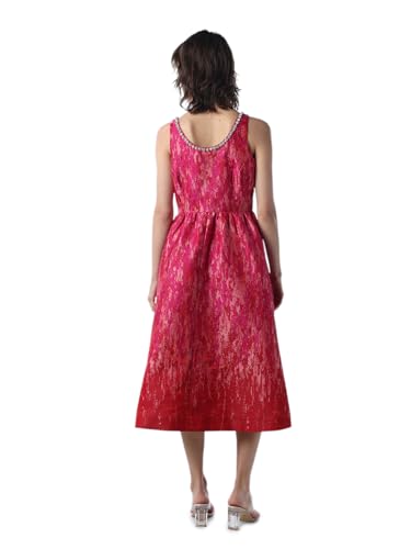 ONLY Women Self Design Fit and Flare Pink Dress