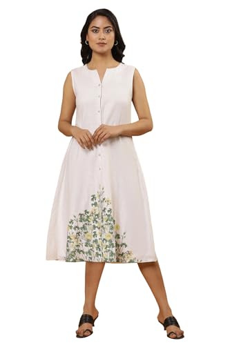 W for Woman White Floral Print Cotton A-Line Dress_24FEW11365-810684_L