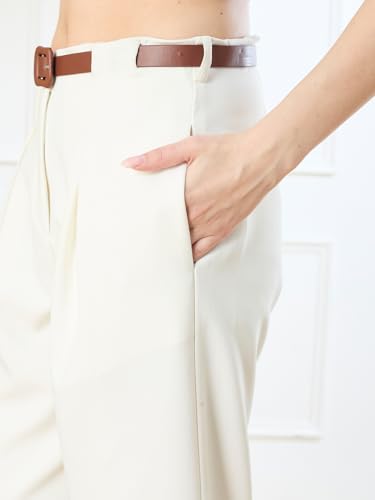 Latin Quarters Women's White Casual Solid High Rise Pant_M