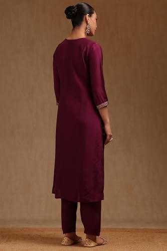 Soch Womens Purple Russian Silk Zari Woven Kurta Set With Zari Woven