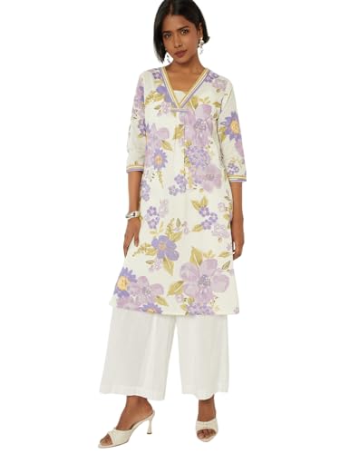 Max Women Floral Print Straight Kurta (Purple_XL)