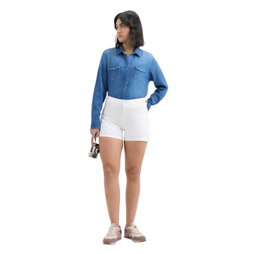Pepe Jeans Women White High Rise Stretch Denim Shorts
