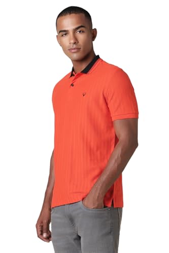Allen Solly Men Orange Stripe Polo Neck T-Shirt