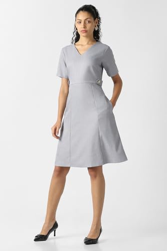 Women Grey Solid Knee Length Formal Dress