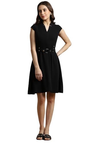 Allen Solly Women's Polyester A-Line Mid-Thigh Length Dress (AHDRWRGFU77512_Black