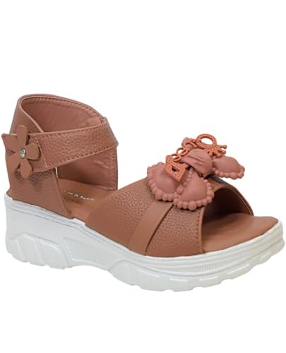 XMARTY Kids Girls Beautiful & Comfortable Sole Sandals | Stylish Block Heel Ankle Strap Sandals | Sandals Party Wedding Strappy (Pack Of 1) (Brown, UK Footwear Size System, Toddler, Age Range, Medium, 3 Years, 3.5 Years)