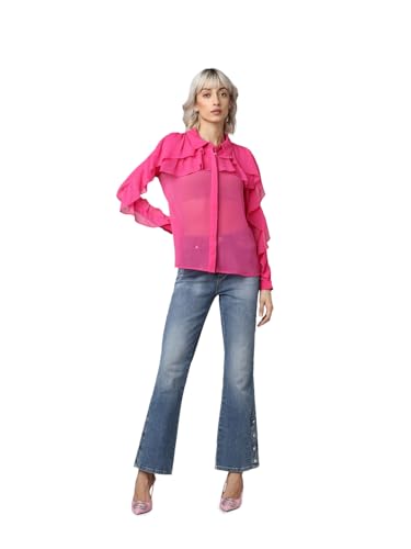 ONLY Women Solid Polyester Regular Fit Pink Shirt