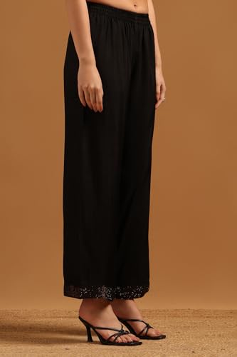 Soch Womens Black Dola Silk Embellished Kurta Set With Stone Work
