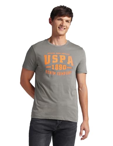 U.S. POLO ASSN. Mens Solid Half Sleeve Graphic Round Neck T-Shirts (UDTSHS0883_DK. Grey_M)