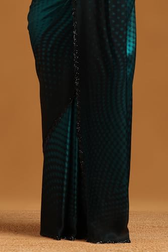 Soch Womens Turquoise Blue Organza Geometric Saree With Stone Work