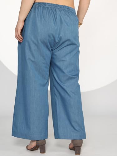 Blue Denim Trousers | Waistband Palazzo | Pants for Women | Plus Size XS to 8XL
