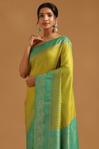 Soch Womens Light Green Silk Blend Ethnic Motifs Zari Woven Saree