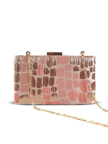 THE TAN CLAN Coral Sleek Clutch Bag for Women | Slim Evening Bag | Peach Colour | Party & Bridal Clutch Purse