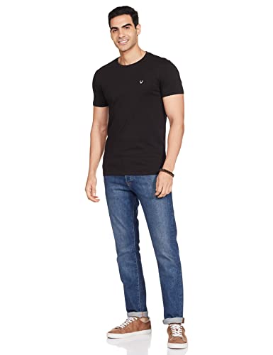 Allen Solly Men's Solid Slim Fit T-Shirt (ASKCCUSGFI57418_Black Medium)