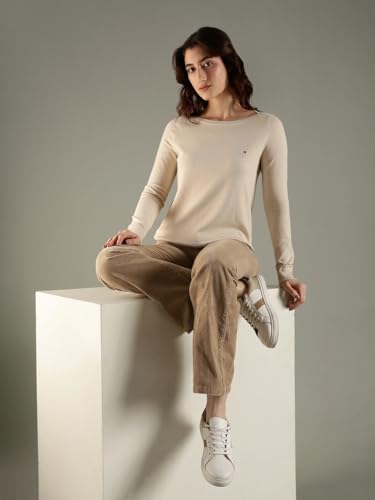 Tommy Hilfiger Women's Cotton Boat Neck Sweaters (F25HWSW015_Beige_XS)