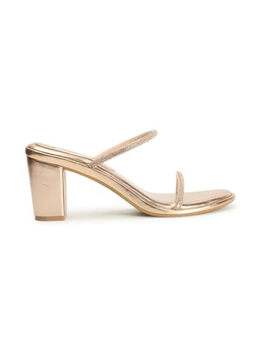 ELLE Women's Fashionable Slip On Heel Sandals Colour-Rose Gold, Size-UK 8