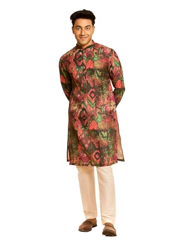 DIWAS BY MANYAVAR Men's Cotton Blend Abstract Print Kurta Set (Dark Green,L)