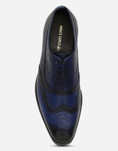 Monte Carlo Mens Navy Blue Solid Lace Up Genuine Leather Formal Brogue Shoes (201826FW-2-9)