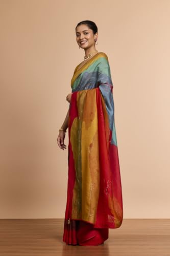 Taneira Women Multicolored Pure Silk Embroidered Saree with Unstitched Blouse Piece (SAPP12AC2558-Multicolour)