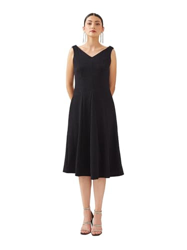 Latin Quarters Women Blue V- Neck Sleeveless A-Line Solid Party Dress_XL