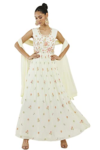 Soch Women Yellow Georgette Embroidered Gown (Yellow_XL)