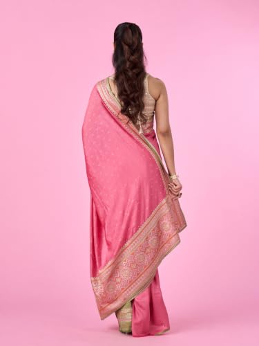 MOHEY Women's Art Silk Stone Work, Thread Work & Zari Saree with Blouse Piece (Pink)
