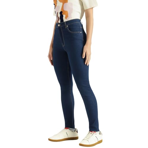 United Colors of Benetton Solid Skinny Fit High Waist Jeans (Size: 24) - 26P4DENIM125I901 Blue