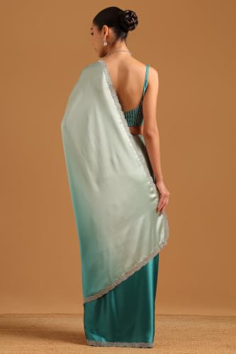 Soch Womens Teal Satin Ombre Saree