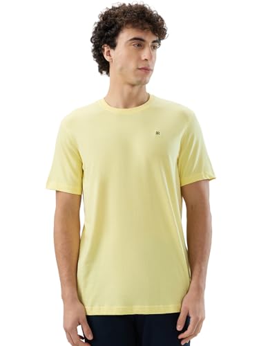 Raymond Men Regular Fit Solid Pattern Pure Cotton Crew Neck Half Sleeve Casual T-Shirt Yellow