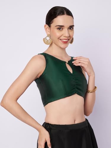 studio rasa Women's Silk Blend Solid Key-Hole Readymade Crop Top for Festive Party Wedding(TPWC12605L_Green_Large)