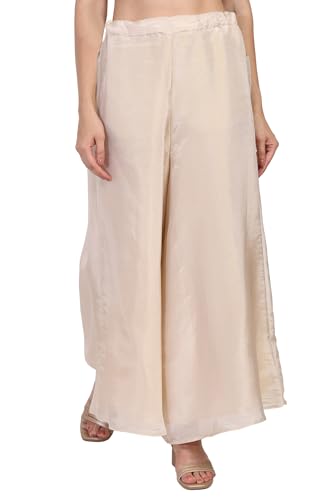 W for Woman Cream Solid Textured Flared Tissue Pant - (W63350-224656-XL)