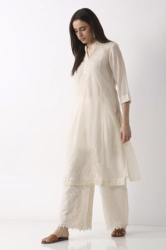 BIBA Women Off White Cotton Flared Palazzos_S