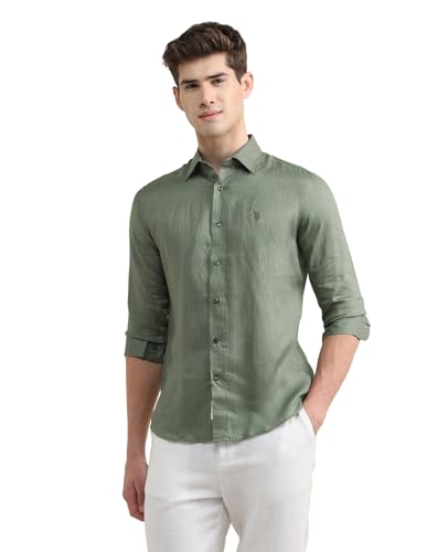U.S.Polo Association Men's Solid Regular Fit Shirt (USSHTP1264_Light Olive_48)