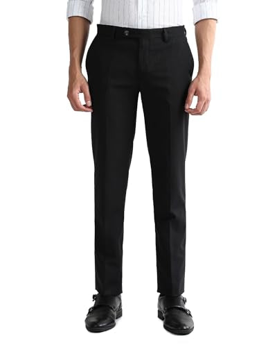 Arrow Men's Textured Dobby Trousers (ARAKTR2019_Black_32)