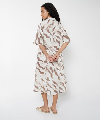 Max Women Printed High-Low Shirt Dress(White_XL)
