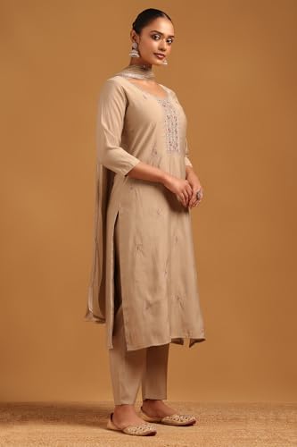 Soch Womens Beige Roman Silk Floral Salwar Suit With Stone Work