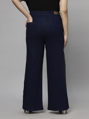 TURNING BLUE Wide Leg High Rise Plus Size Jeans for Women Dark Blue
