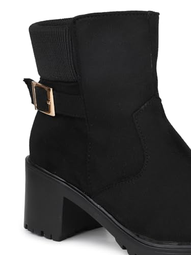 Inc.5 Women Black Round Toe Mid-Top Suede Chelsea Heeled Boots