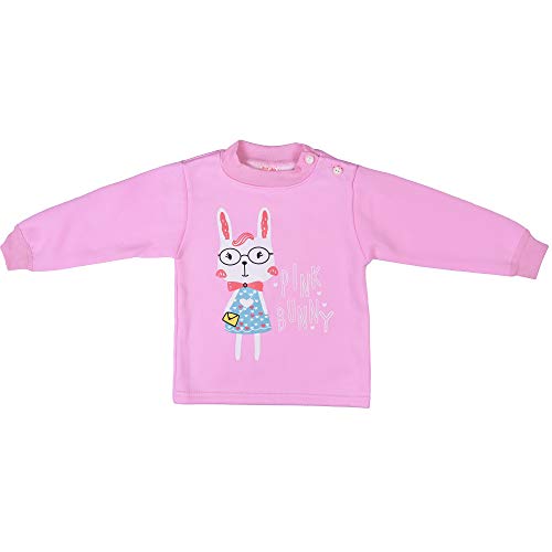 MUMMMIA Unisex Baby Sweatshirt & Pajama Winter Set with Thick Velvet Lining_Pink Bunny (Powder, 1-2 Years)