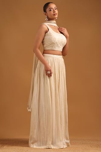 Soch Womens Beige Georgette Ethnic Motifs Lehenga Choli Set With Sequined