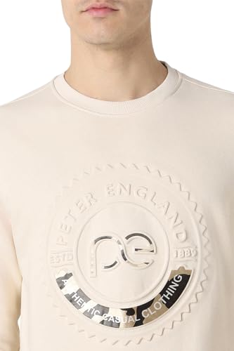 Men Cream Solid Crew Neck Sweatshirt