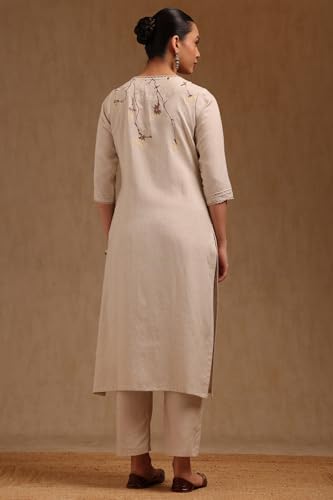 Soch Womens Beige Linen Floral Print Kurta Set