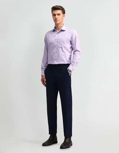 Arrow Men's Purple Checkered Spread Collar Collared Neck Full Sleeve Formal Cotton Regular Fit Shirt (ARAISH0177_Purple_44)